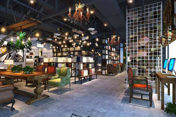書吧文具店鋪空間裝修設(shè)計效果圖