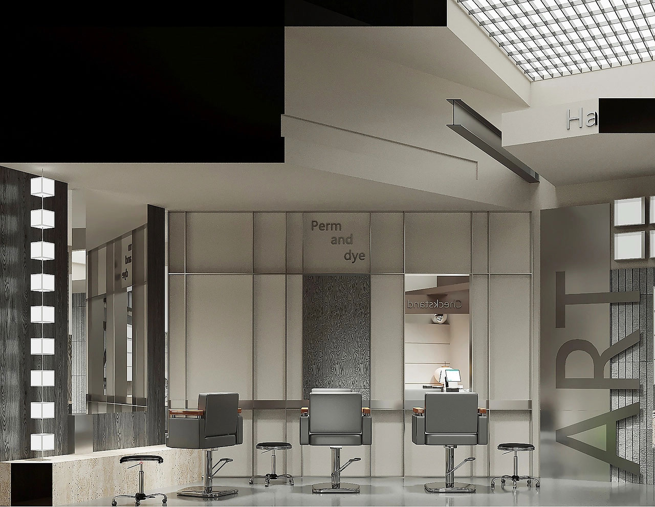 53平米極簡理發(fā)店設(shè)計(jì)裝修效果圖