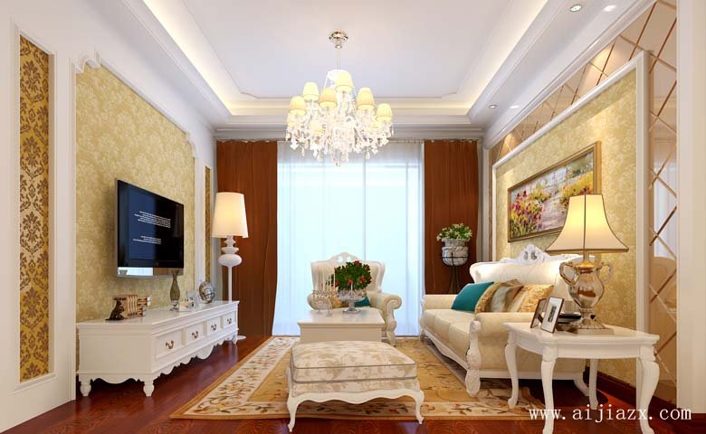  明亮大方的簡(jiǎn)歐風(fēng)格一居室客廳裝修效果圖