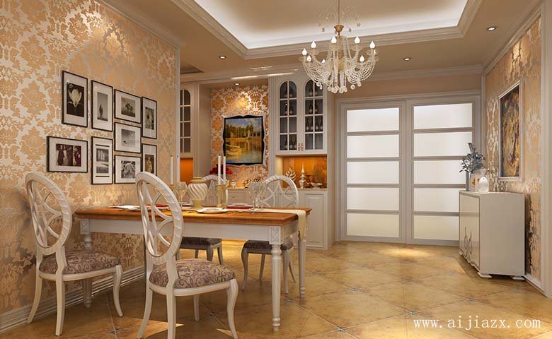  開放式的簡(jiǎn)歐風(fēng)格餐廳裝修效果圖