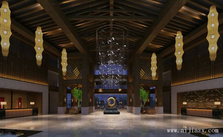 木質(zhì)大氣的男士養(yǎng)生休閑會(huì)所前廳裝修效果圖