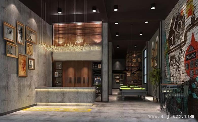 創(chuàng)意混搭的桌球俱樂部前臺(tái)裝修效果圖