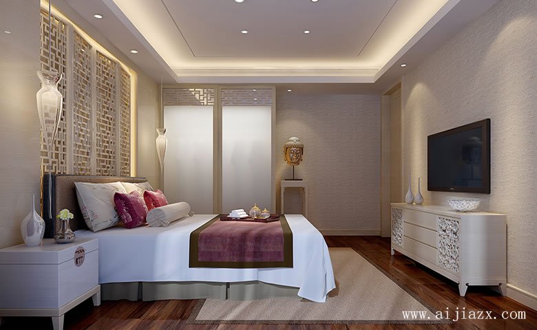 淺色調(diào)的新中式風格別墅次臥裝修效果圖