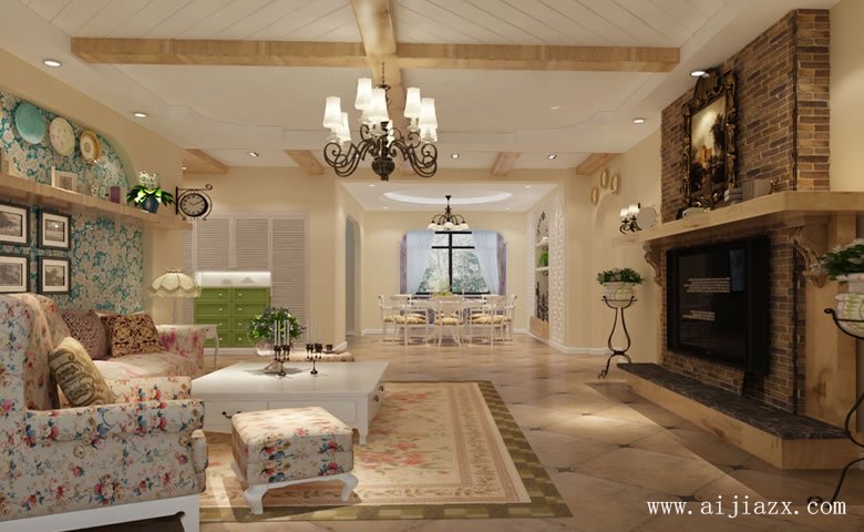 懷舊情調(diào)的美式田園風格別墅客廳裝修效果圖